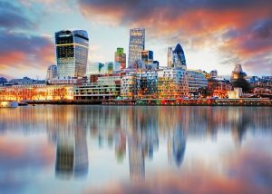 View across the Thames of the City of London skyline